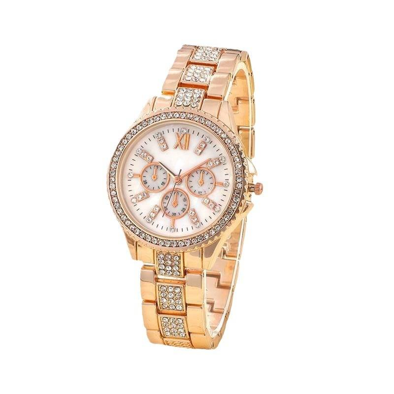 Fashionable Rhinestone Women's Steel Band Three Eyes Quartz Alloy Fashion Watch For Women