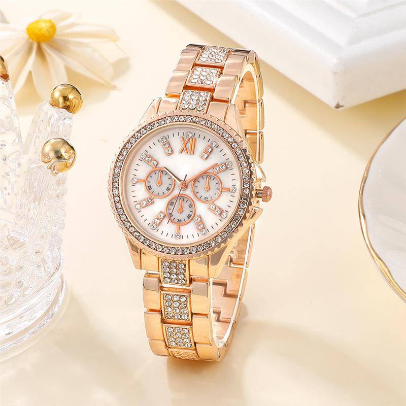 Fashionable Rhinestone Women's Steel Band Three Eyes Quartz Alloy Fashion Watch For Women