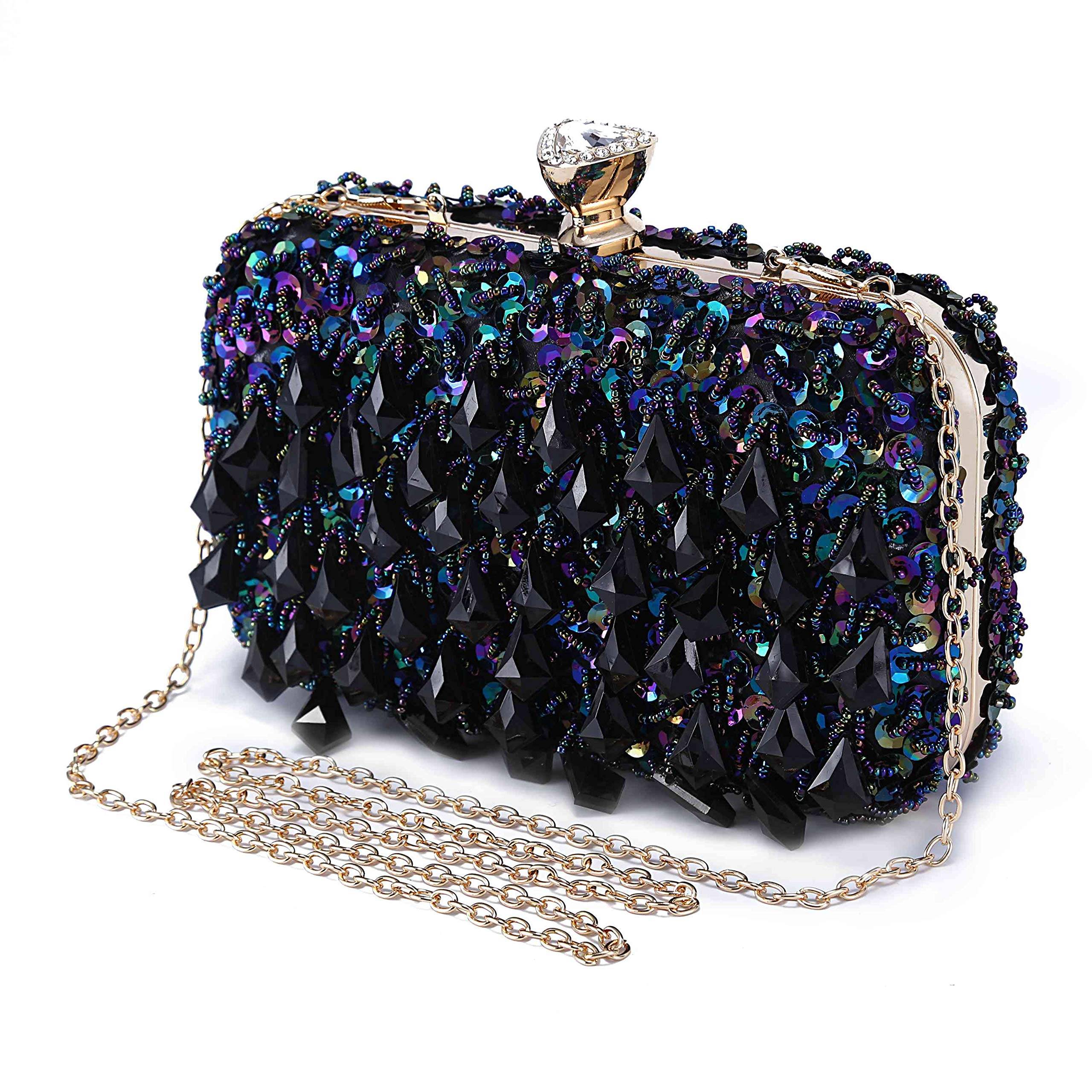 Women Wedding Clutch Rhinestone Bling Sequin Evening Bags Vintage Crystal Beaded Cocktail Party Party Purse