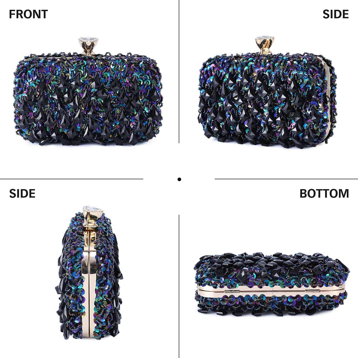 Women Wedding Clutch Rhinestone Bling Sequin Evening Bags Vintage Crystal Beaded Cocktail Party Party Purse