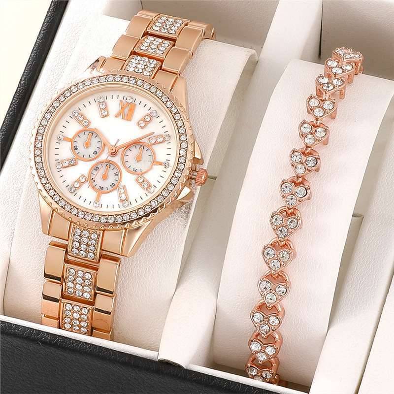 Fashionable Rhinestone Women's Steel Band Three Eyes Quartz Alloy Fashion Watch For Women