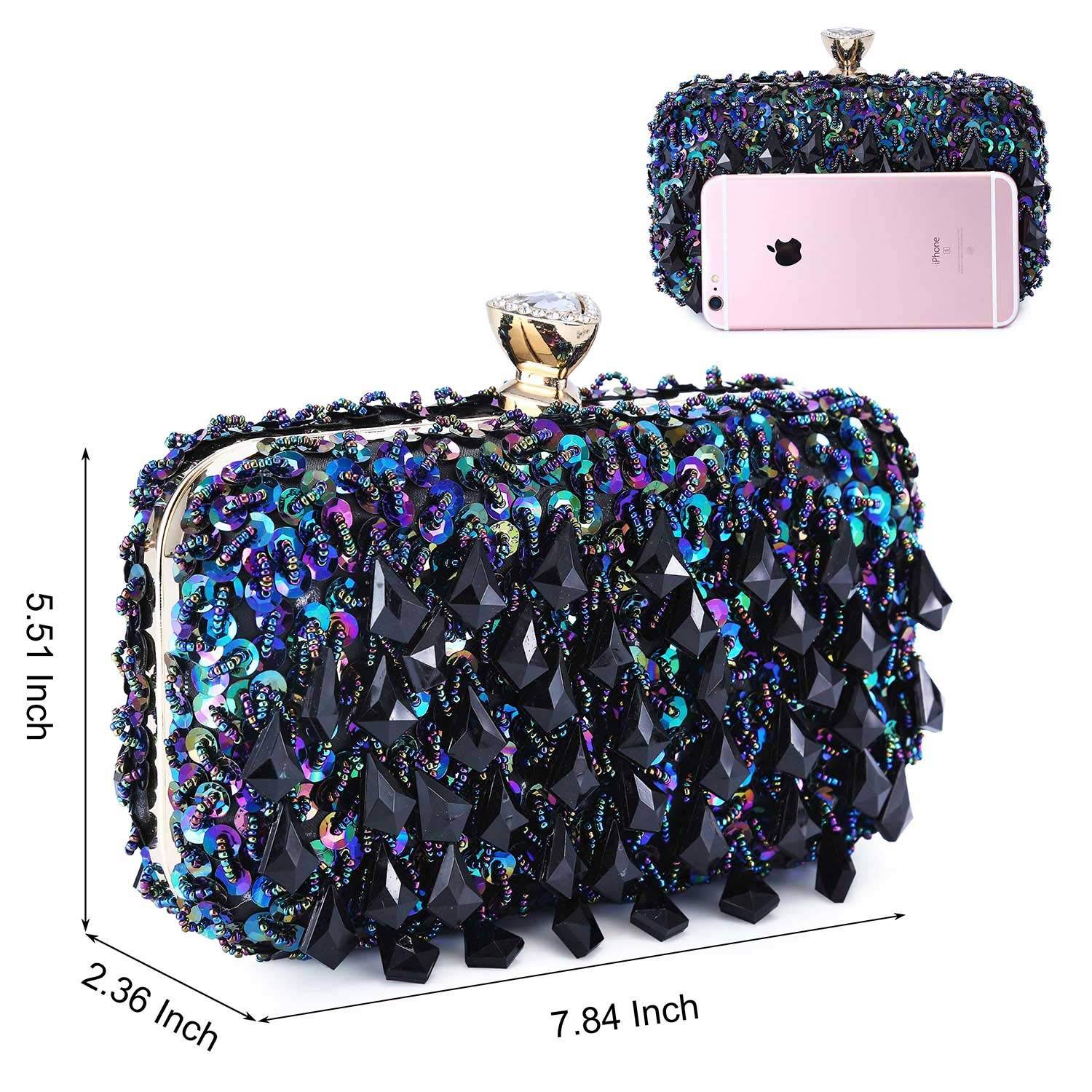 Women Wedding Clutch Rhinestone Bling Sequin Evening Bags Vintage Crystal Beaded Cocktail Party Party Purse