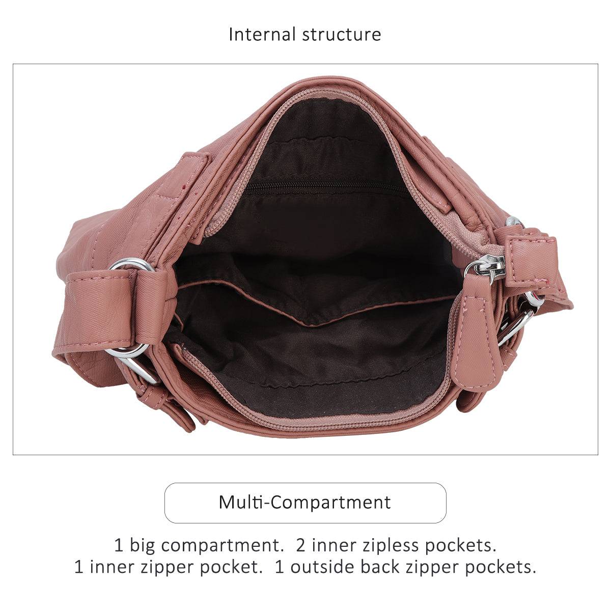 Multi-Pocket Crossbody Bag Soft Leather Shoulder Purse Bag