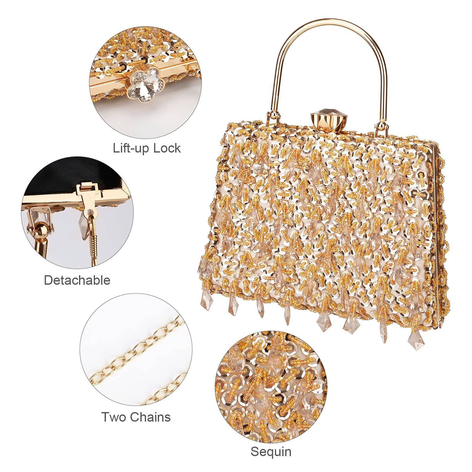 Women Wedding Clutch Rhinestone Bling Sequin Evening Bags Vintage Crystal Beaded Cocktail Party Party Purse