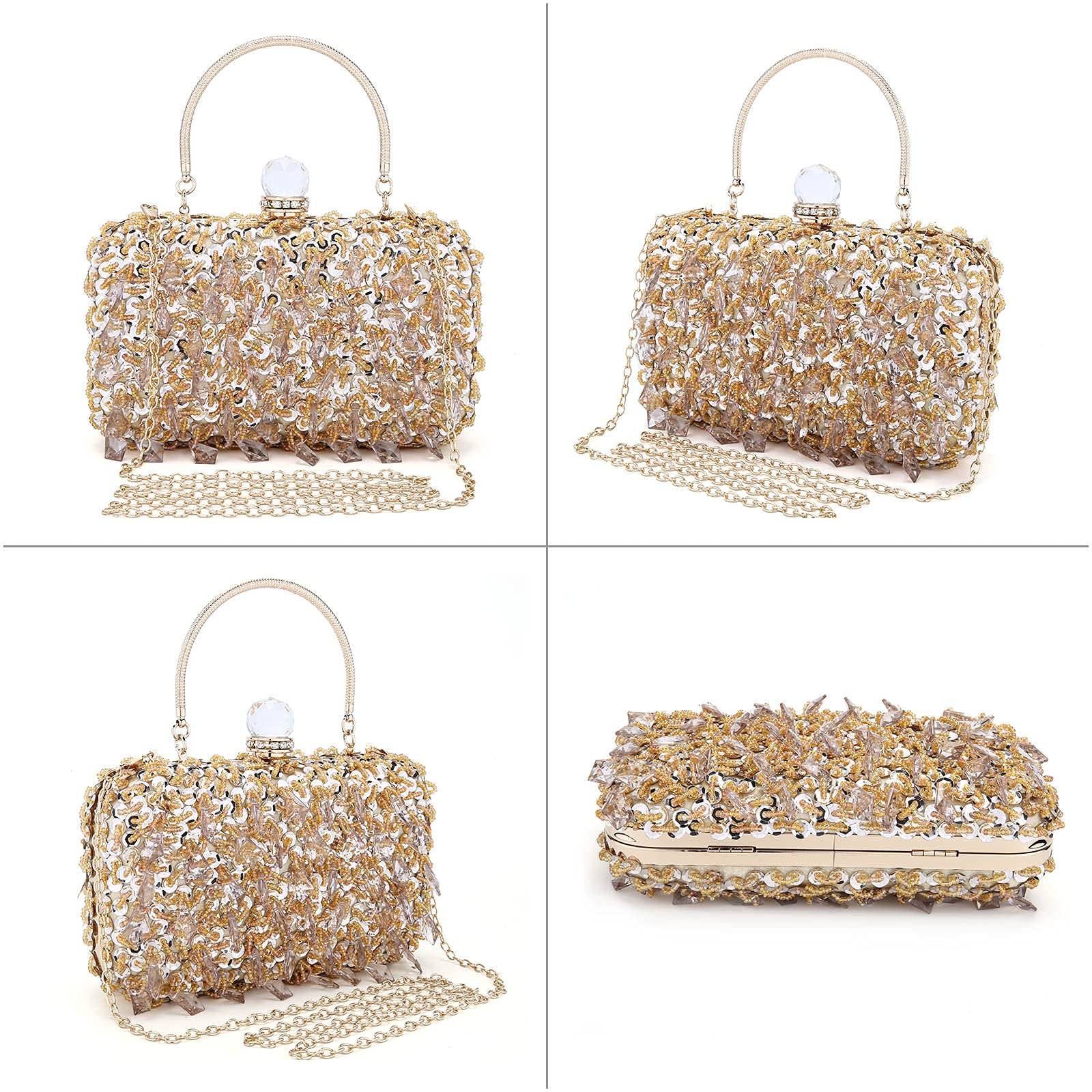 Women Wedding Clutch Rhinestone Bling Sequin Evening Bags Vintage Crystal Beaded Cocktail Party Party Purse